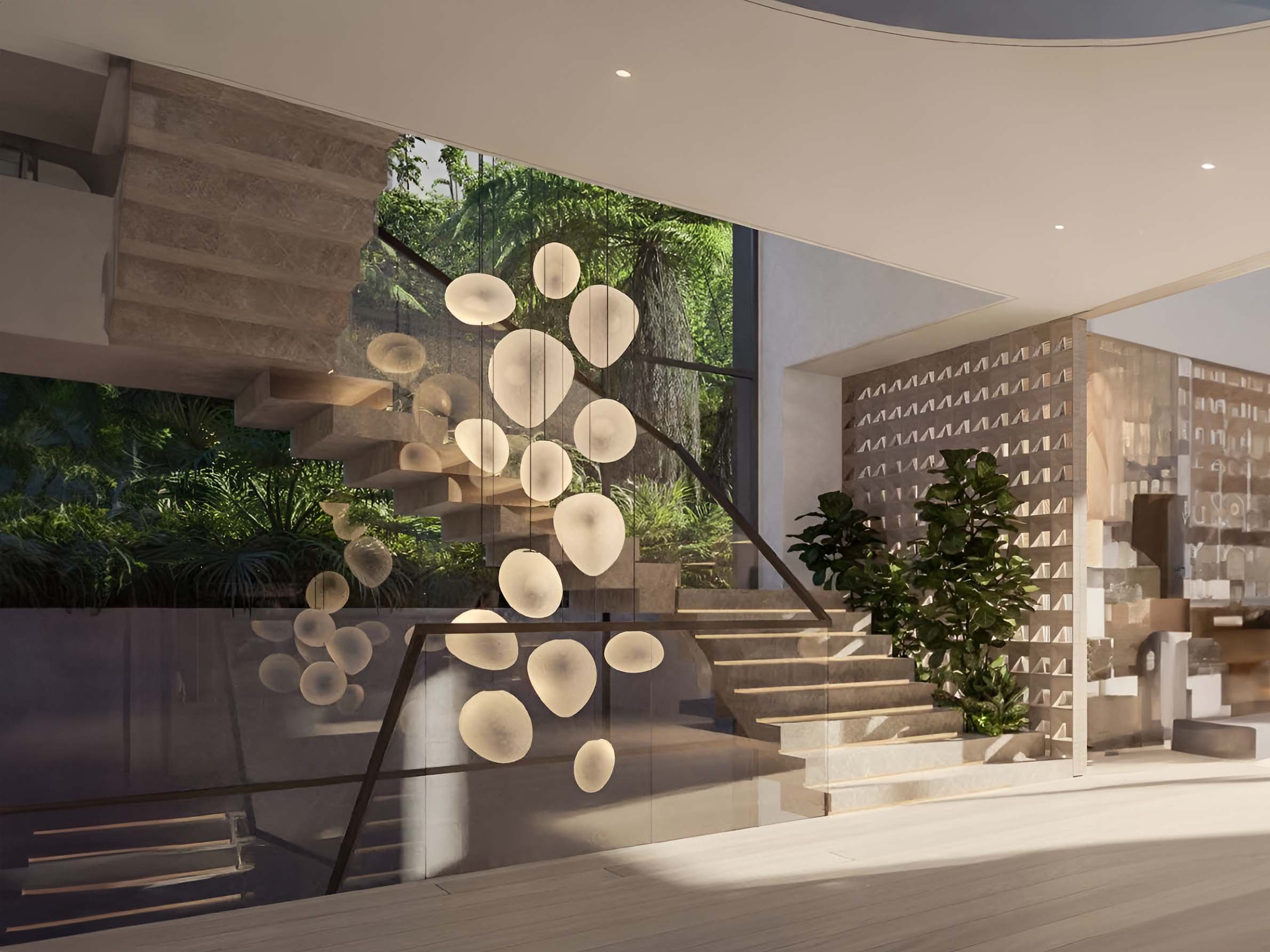 Serenity Mansions by Majid Al Futtaim rises in Tilal Al Ghaf, showcasing a series of 6-7 bedroom villas meticulously crafted to harmonize with their natural surroundings. Each villa features large glass facades and modern lines, allowing natural light to fill the interiors and connect the living spaces to the outdoors. The exterior design includes expansive terraces and private gardens, enhancing the outdoor living experience. Roof terraces provide panoramic views of the landscape, adding a serene space to relax. Facades combine natural materials with contemporary finishes for a striking yet understated look. Inside, Serenity Mansions emphasizes spaciousness and flexibility. Open-plan layouts create a free flow between rooms with high ceilings and large windows contributing to an airy atmosphere. Kitchens are equipped with modern appliances and ample storage while bathrooms offer a sanctuary-like retreat with elegant fixtures. Bedrooms, including master suites, provide privacy and comfort. The landscaping complements the villas with manicured gardens and private pools enhancing the outdoor spaces. Each villa's interior and exterior are designed to reflect a harmonious balance of modern living and natural beauty.