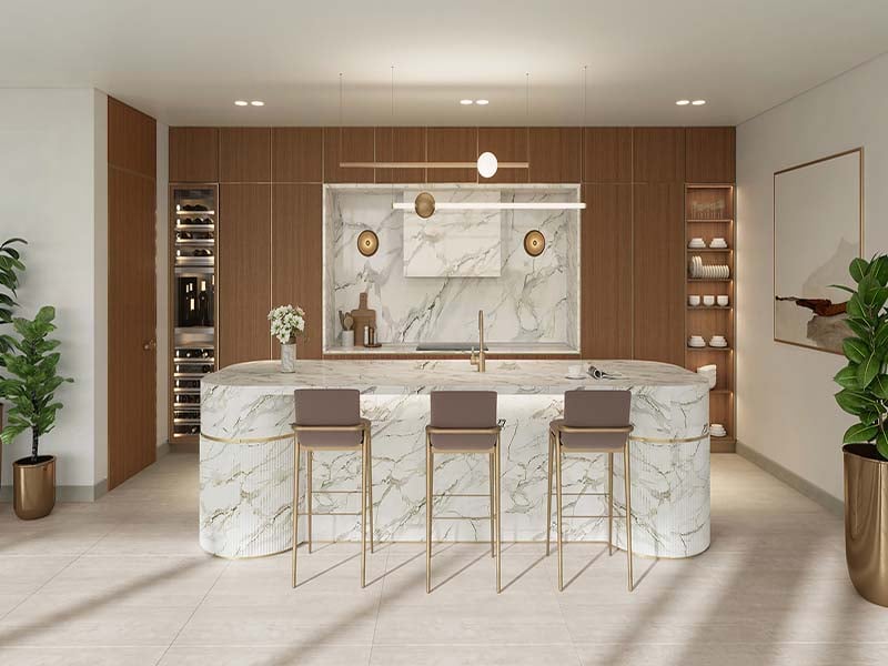 At the heart of Ocean House by Ellington Properties lies a commitment to exquisite oceanside living. Within this haven, a diverse range of 2 to 6-bedroom apartments, duplexes and penthouses awaits. As you step into the lobby, you'll be greeted by a minimalist hotel-like ambiance, defined by a double-height ceiling and elegant neutral decor. Lush greenery enhances the welcoming atmosphere, creating a serene sanctuary for residents and guests alike. Inside, these thoughtfully crafted abodes open to a world of contemporary elegance. With spacious designs and sophisticated neutral palettes, the interiors of Ocean House exude tranquility and sophistication. Floor-to-ceiling windows flood the space with natural light, offering residents breathtaking views of the surroundings. As you explore further, you'll find yourself drawn to the lush private pools and gardens, offering a tranquil retreat amidst the bustling city. Designed with utmost privacy and serenity in mind, these outdoor spaces provide residents with a sanctuary to relax and unwind. Venturing beyond the confines of your home, you'll encounter a wealth of private club-inspired amenities, including a 50-meter Olympic swimming pool, a wellness studio, clubhouse and cinema room.  Starting at AED 9.5M, Ocean House by Ellington Properties offers 2 to 6-bedroom apartments, duplexes and penthouses. The handover is expected in Q2 2026 with a 70/30 payment plan.