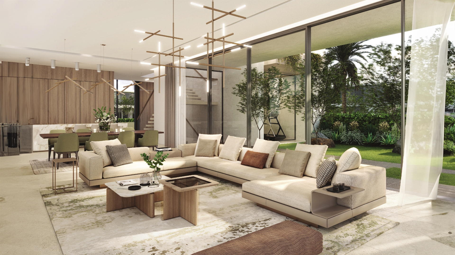 Maha Villas by Expo Dubai offers a distinctive living experience within Expo City. This new collection of 5-bedroom villas presents a serene retreat from the city's pace, nestled amidst lush green spaces and designed with a modern touch. The exterior of Maha Villas is marked by clean lines and expansive facades that merge seamlessly with the surrounding environment. The villas feature large glass windows and private terraces, allowing natural light to flood the interiors and offering panoramic views of the tranquil community. The architectural design emphasizes open spaces and a harmonious connection between indoor and outdoor living. Inside, the villas are crafted to accommodate a range of lifestyles with flexible layouts and premium finishes. The ground floor includes versatile spaces that can serve as home offices or fitness areas. The living areas flow into private gardens, creating a seamless transition between indoor comfort and outdoor leisure. Each villa is outfitted with modern kitchens, spacious living rooms and multiple en-suite bedrooms. Amenities include landscaped courtyards, semi-private gardens and easy access to urban farming. A blend of form and function defines the Maha Villas where the design emphasizes both beauty and practicality.