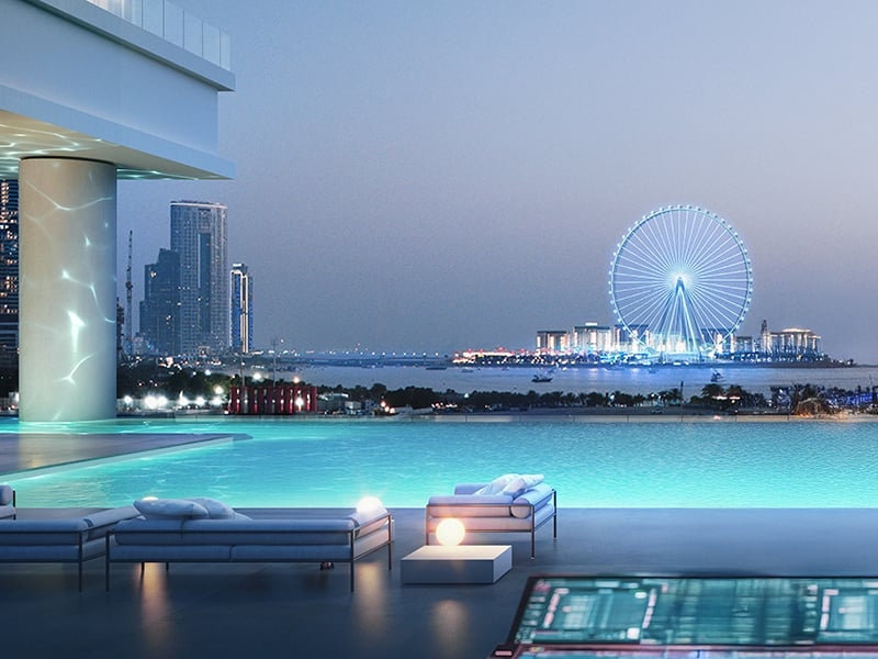 W Residences by Arada presents an unparalleled waterfront lifestyle at Dubai Harbour, offering a distinctive living experience that seamlessly combines elegance and modern sophistication. This exceptional development features meticulously designed 1 to 5-bedroom apartments, expansive duplexes and impressive penthouses, each crafted to meet the highest standards of quality and design. Every unit is thoughtfully appointed with sleek interiors and premium finishes, incorporating cutting-edge smart home technology that enhances both convenience and comfort. The high-rise towers are complemented by an impressive range of amenities, including a 200-meter infinity pool, a state-of-the-art wellness spa and dedicated yoga and Pilates studios, all designed to elevate your living experience. Nestled in the iconic Dubai Harbour, W Residences offers breathtaking views of the Arabian Gulf and the Dubai skyline, while providing convenient access to The Palm Jumeirah, Bluewaters Island and other key landmarks. This enviable location includes exclusive beach access and is just moments away from world-class dining, luxury retail outlets and leisure destinations, ensuring a lifestyle of unmatched convenience and refinement. Starting at AED 4.1M, W Residences offers 1 to 5-bedroom apartments and penthouses, with handover expected in Q4 2027 and a flexible 60/40 payment plan