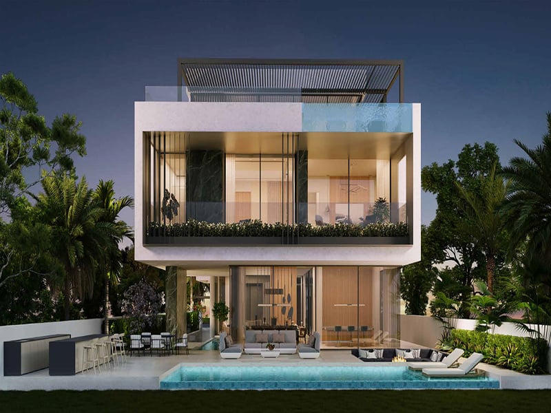 Utopia by DAMAC is an exclusive sanctuary within the tranquil surroundings of DAMAC Hills, offering a  limited selection of 5, 6 and 7-bedroom ultra-luxury villas, each meticulously designed for contemporary living. Utopia in DAMAC Hills comprises 27 contemporary villas, each with private infinity pools, basement entertainment areas, home cinemas, water features, gyms and spas. These residences provide spacious ensuite bedrooms, open kitchens and inviting family spaces, perfectly tailored for the demands of modern living. Each home is seamlessly integrated with cutting-edge smart technology, enhancing the ease of modern living.  Beyond the residences, Utopia offers an impressive array of recreational facilities, from basketball and tennis courts to cricket fields, ice rinks and horse stables. Central Park, picnic areas, kids' play zones and a jogging track complete the rich tapestry of leisure that Utopia weaves. Situated in a private enclave within DAMAC Hills, Utopia offers residents convenient access to major roadways such as Hessa Street and Emirates Road. This location ensures that the bustling city and its prominent landmarks are within easy reach, providing an unparalleled level of accessibility. Nearby, you'll find an array of conveniences, including golf courses, DAMAC Mall, supermarkets, a hotel, a fishing lake, dining options and retail outlets. Surrounded by a lush golf course and scenic landscapes, this community offers a serene living environment. Starting at AED 18.1 million, Utopia by DAMAC offers a selection of 5, 6 and 7-bedroom villas. The handover is expected in Q4 2026 with a 60/40 payment plan.