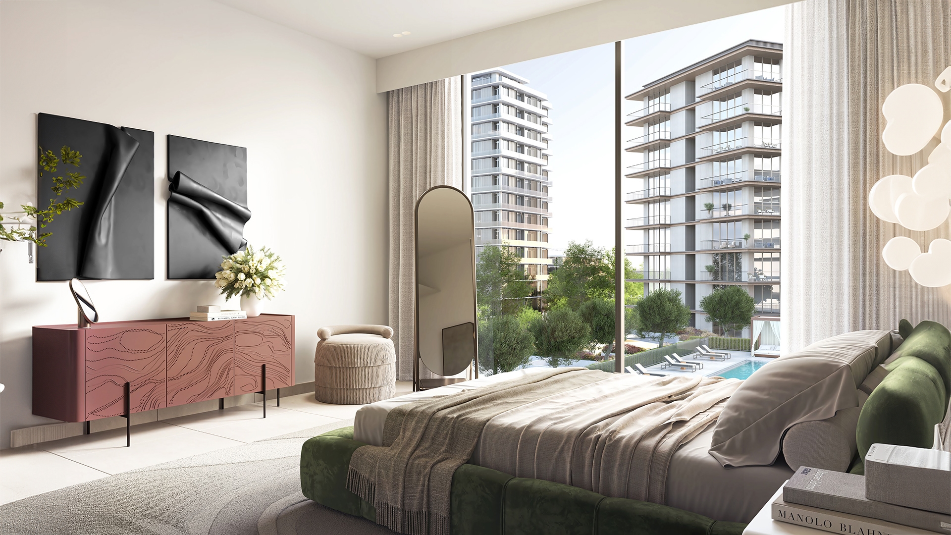 Ocean Cove unfolds at the heart of Rashid Yachts & Marina, a vibrant hub where the calm of waterfront living meets the electric buzz of Dubai. Here, spacious balconies frame stunning cityscapes while landscaped gardens create a tranquil atmosphere. Life at Ocean Cove revolves around beautifully designed homes. Open layouts and expansive windows bathe interiors in natural light, fostering a sense of spaciousness. Modern kitchens, featuring sleek countertops and top-of-the-line appliances, are well-equipped for any culinary endeavor. Masterfully crafted bathrooms offer a haven for relaxation with high-quality fixtures and elegant finishes. Bedrooms boast ample closet space for easy organization, ensuring a clutter-free environment. Ocean Cove seamlessly blends nature and city life. Lush terraces extend your living space outdoors, creating the perfect setting for relaxation or entertaining. Dubai's iconic landmarks are within easy reach, allowing you to embrace the city's rich history and vibrant energy while enjoying the tranquility of your waterfront haven. Residents can indulge in a curated selection of amenities designed for well-being and leisure. Unwind by the sleek pool, reminiscent of a secluded resort oasis. State-of-the-art fitness facilities provide the perfect environment for an active lifestyle. Lush gardens create a verdant escape, offering a welcome respite from the urban buzz.