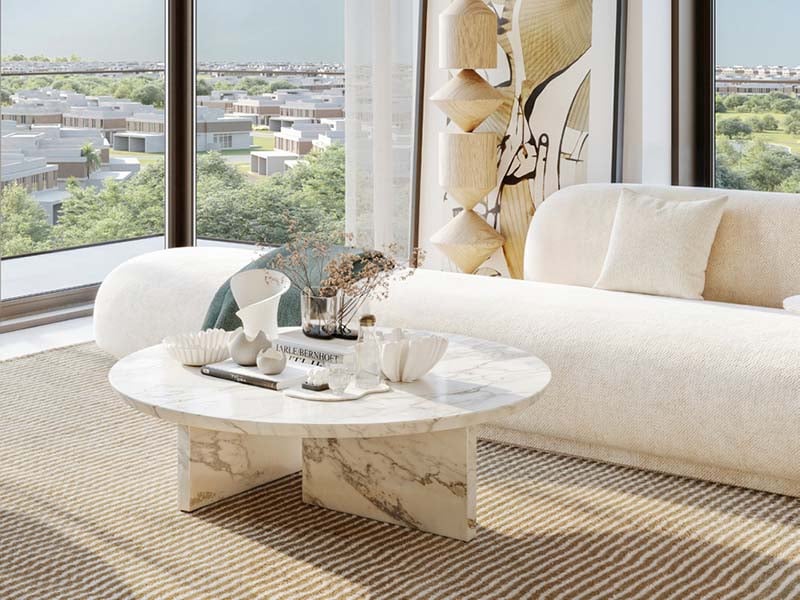Emaar Club Place at Dubai Hills Estate features 1, 2 and 3-bedroom apartments designed for contemporary living. Each residence offers unobstructed views of the Dubai Hills Golf Course, blending modern architecture with the surrounding green landscape. The apartments are designed with a focus on efficiency and comfort. Open-plan living areas provide ample space for both relaxation and entertaining. Kitchens are integrated into the living spaces with functional layouts while storage solutions are designed to maximize usability. Large windows ensure that each apartment is bathed in natural light, creating a bright and inviting atmosphere. The development provides a range of amenities to support a balanced lifestyle. Residents can enjoy an infinity pool surrounded by cabanas, a multipurpose room for gatherings and events and a dedicated children's play area. Fitness enthusiasts will benefit from well-equipped indoor and outdoor fitness facilities. A landscaped podium deck offers additional space for leisure and relaxation. Located in Dubai Hills Estate, Emaar Club Place provides easy access to key destinations. Al Khail Road connects residents to various parts of Dubai while Dubai Hills Mall and Dubai Hills Park offer shopping, dining and recreational options nearby.