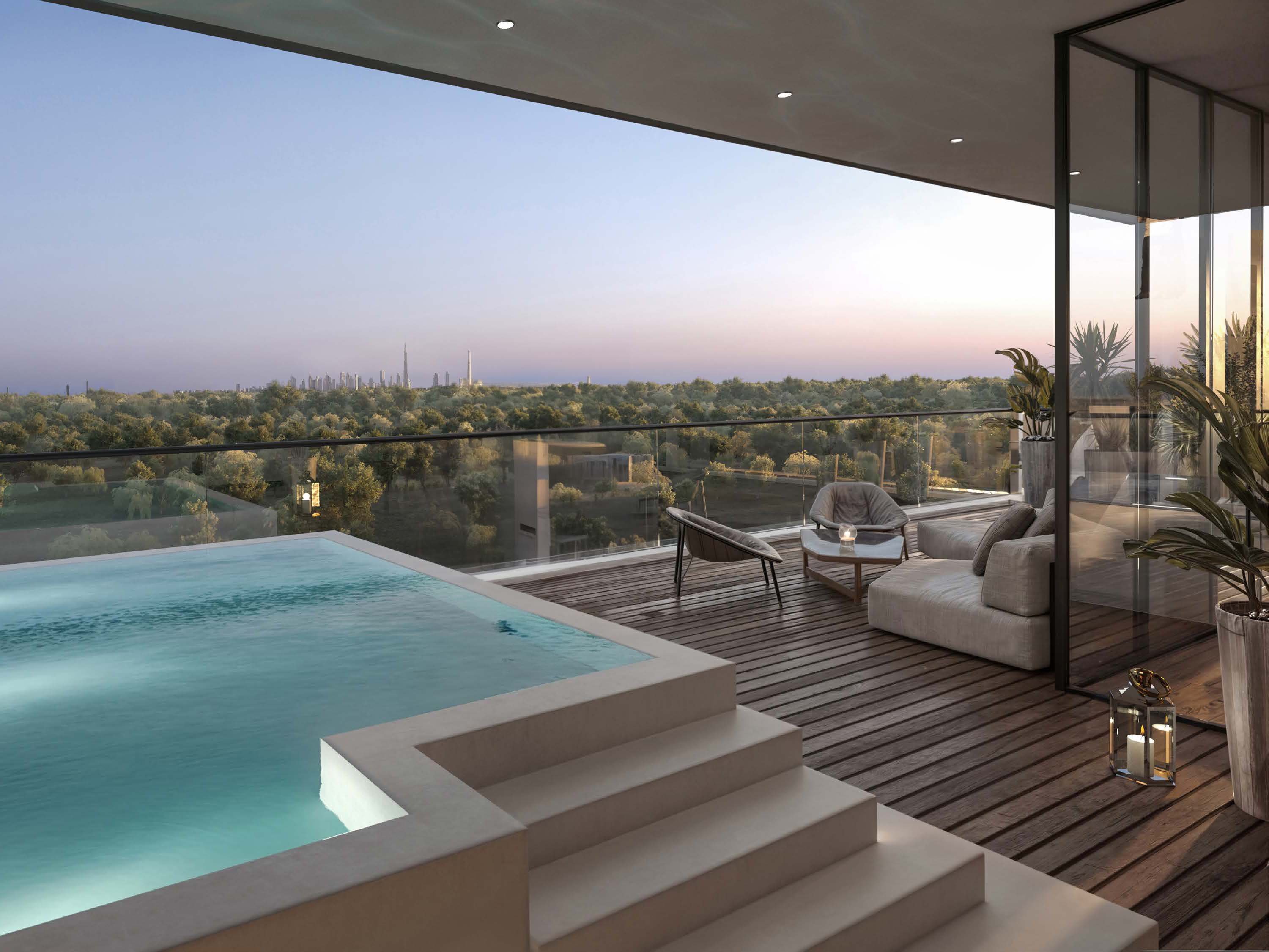 In Dubailand, Ghaf Woods by Majid Al Futtaim offers a blend of nature and urban life. This project includes 1 to 3-bedroom apartments with a focus on simple, clean design. The homes feature large windows that bring in natural light, and balconies that extend living spaces into the outdoors. Ghaf Woods at Dubailand integrates the calm of nature with the pulse of city life. Paths wind through green spaces, perfect for a walk or run. The nearby Global Village offers spots for dining and shopping, blending urban convenience with the peace of nature. Interiors at Ghaf Woods show a thoughtful use of space. The blend of sleek lines and natural materials creates a calm, balanced feel. Kitchens, bedrooms, and bathrooms come with quality fixtures, ensuring comfort and style. Residents enjoy a range of amenities. The fitness center and pool provide spaces to relax and stay active. There are areas for yoga and meditation, offering a retreat for the mind. Children have dedicated play areas, both indoors and outdoors.