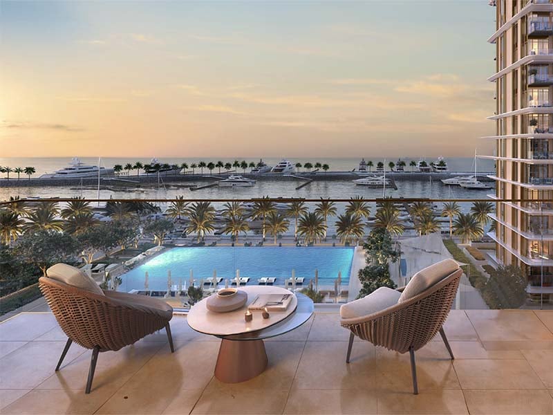 Marina Views unfolds at the heart of Rashid Yachts & Marina, a captivating hub where the vibrant energy of Dubai meets the tranquility of waterfront living. Here, expansive windows within each residence frame breathtaking panoramas of the marina, creating a seamless connection to the surrounding beauty. Open floor plans bathed in natural light set the stage for a modern lifestyle. Sleek kitchens, featuring premium appliances and ample counter space, invite culinary exploration. Masterfully crafted bathrooms offer a haven for relaxation, boasting high-quality fixtures and elegant finishes. Each residence features generous closet space, ensuring a clutter-free environment. Step onto your private balcony and witness the captivating sunrise paint the marina with vibrant hues. Gaze upon the city's dazzling lights come nightfall or simply bask in the endless panorama that unfolds before you. Beyond your private sanctuary, Marina Views boasts a curated selection of amenities designed to enhance well-being. State-of-the-art fitness facilities cater to various exercise preferences, offering the perfect space to maintain an active lifestyle. Infinity pools with breathtaking views create an idyllic spot for relaxation while dedicated children's play areas offer a haven for young residents.