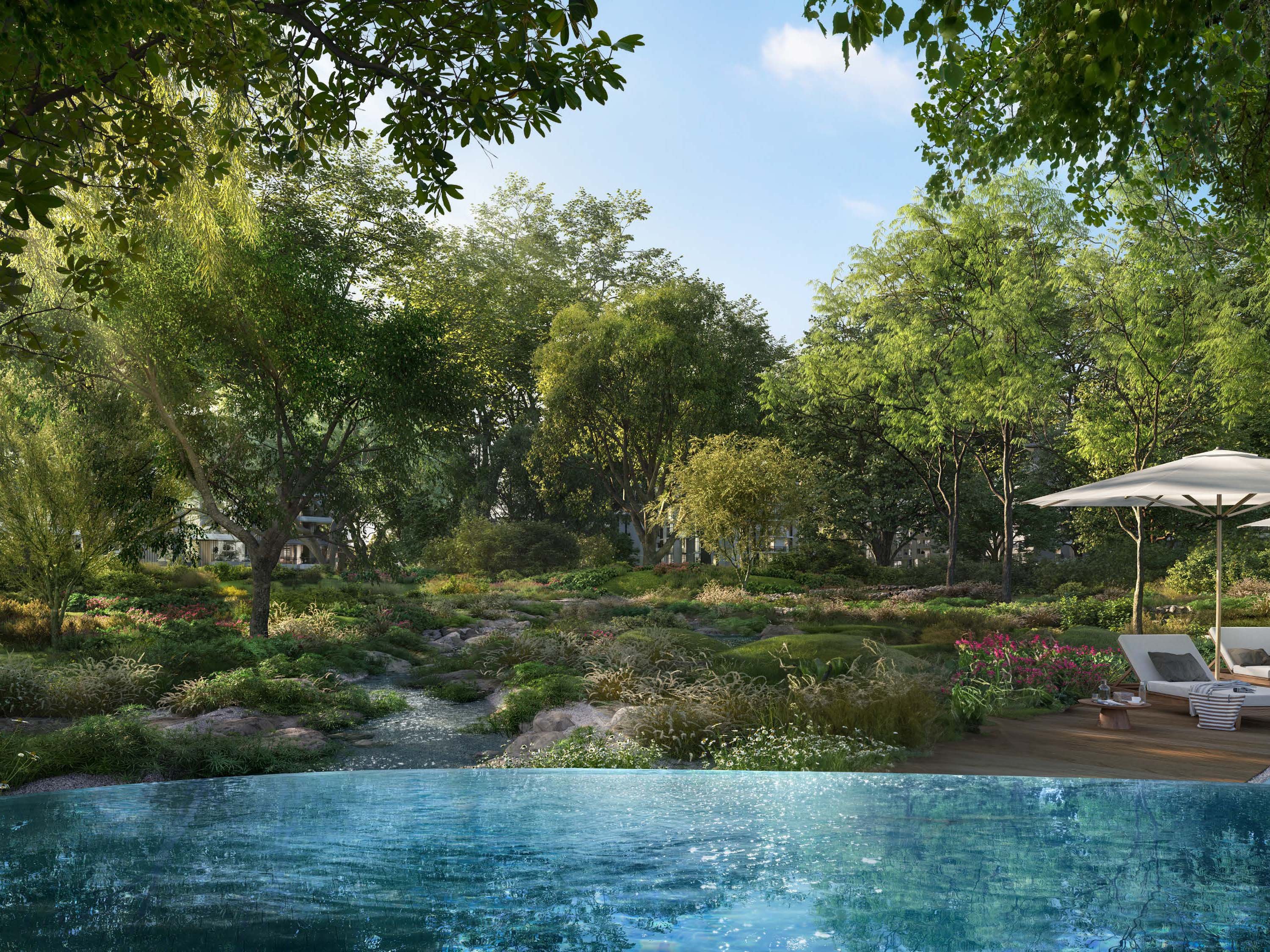 In Dubailand, Ghaf Woods by Majid Al Futtaim offers a blend of nature and urban life. This project includes 1 to 3-bedroom apartments with a focus on simple, clean design. The homes feature large windows that bring in natural light, and balconies that extend living spaces into the outdoors. Ghaf Woods at Dubailand integrates the calm of nature with the pulse of city life. Paths wind through green spaces, perfect for a walk or run. The nearby Global Village offers spots for dining and shopping, blending urban convenience with the peace of nature. Interiors at Ghaf Woods show a thoughtful use of space. The blend of sleek lines and natural materials creates a calm, balanced feel. Kitchens, bedrooms, and bathrooms come with quality fixtures, ensuring comfort and style. Residents enjoy a range of amenities. The fitness center and pool provide spaces to relax and stay active. There are areas for yoga and meditation, offering a retreat for the mind. Children have dedicated play areas, both indoors and outdoors.