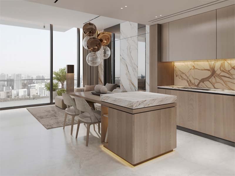 Hammock Park by Divine One brings Miami Beach flair to Wasl Gate, Dubai. This residential project blends stylish interiors with resort-like amenities in a vibrant urban setting. Inside, studios and one to two-bedroom apartments showcase thoughtful design. Living spaces flow seamlessly, bathed in natural light. Kitchens feature islands, soft-close drawers and German appliances. Bathrooms boast rain showers and Bagno Design fittings. Private balconies extend living areas outdoors, offering community views. Smart home features and track lighting allow residents to tailor their environment. Warm floors, eco-conscious materials and energy-efficient systems blend comfort with sustainability. Fully furnished options provide move-in ready homes. Beyond the apartments, Hammock Park offers a world of leisure. A sandy lagoon and swimming pools invite relaxation. Sports enthusiasts can enjoy tennis, basketball and padel courts. An outdoor beach cinema and BBQ areas foster community connections. For tranquility, a Zen yoga garden provides a peaceful retreat. The top floor houses the Elevate Hub, featuring a co-working space, gaming zone, gym, sauna and steam room. Solar-paneled pergolas showcase the project's green commitment.