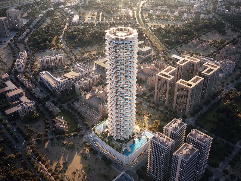 Binghatti Grove by Binghatti Developers offers a luxurious selection of 1 to 3-bedroom apartments in the family-friendly community of Jumeirah Village Circle (JVC). These off-plan apartments combine biophilic design with contemporary elegance, creating a unique blend of comfort and sustainability. Each residence features eco-friendly materials and sustainable facades, offering a mindful living environment for modern Dubai. The project provides an array of exceptional amenities, including a serene pool deck, outdoor yoga area, sports courts, and dedicated kids’ play areas. Residents can also enjoy an outdoor fitness zone and paddle courts, making it perfect for those looking to lead an active lifestyle. Additionally, the development offers stunning views of the surrounding green spaces, enhancing the overall living experience. Binghatti Grove’s prime location in JVC ensures easy access to Al Khail Road and Sheikh Mohammed Bin Zayed Road, allowing residents to reach key destinations like Downtown Dubai, Dubai Marina, and Dubai International Airport in under 25 minutes. The proximity to Circle Mall, parks, schools, and healthcare facilities adds further convenience for families and professionals. Starting at AED 1.2M, Binghatti Grove at JVC offers 1 to 3-bedroom apartments. The handover is expected in Q4 2026 with a 70/30 payment plan.