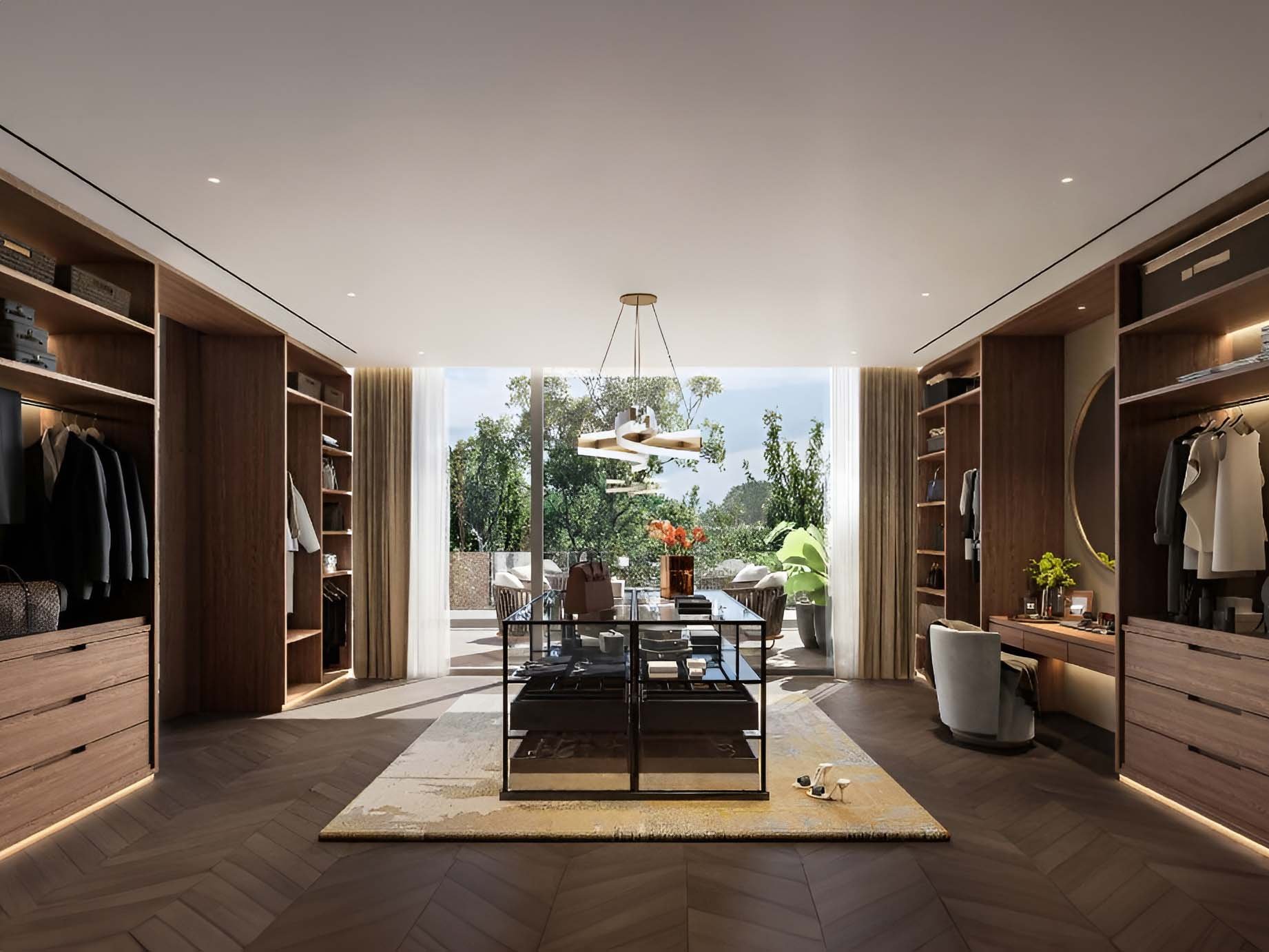 Serenity Mansions by Majid Al Futtaim rises in Tilal Al Ghaf, showcasing a series of 6-7 bedroom villas meticulously crafted to harmonize with their natural surroundings. Each villa features large glass facades and modern lines, allowing natural light to fill the interiors and connect the living spaces to the outdoors. The exterior design includes expansive terraces and private gardens, enhancing the outdoor living experience. Roof terraces provide panoramic views of the landscape, adding a serene space to relax. Facades combine natural materials with contemporary finishes for a striking yet understated look. Inside, Serenity Mansions emphasizes spaciousness and flexibility. Open-plan layouts create a free flow between rooms with high ceilings and large windows contributing to an airy atmosphere. Kitchens are equipped with modern appliances and ample storage while bathrooms offer a sanctuary-like retreat with elegant fixtures. Bedrooms, including master suites, provide privacy and comfort. The landscaping complements the villas with manicured gardens and private pools enhancing the outdoor spaces. Each villa's interior and exterior are designed to reflect a harmonious balance of modern living and natural beauty.
