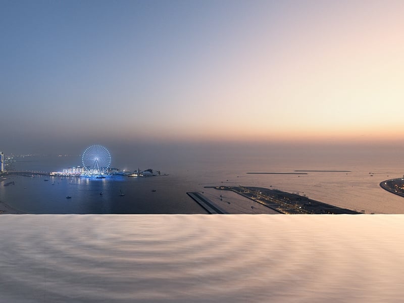 W Residences by Arada presents an unparalleled waterfront lifestyle at Dubai Harbour, offering a distinctive living experience that seamlessly combines elegance and modern sophistication. This exceptional development features meticulously designed 1 to 5-bedroom apartments, expansive duplexes and impressive penthouses, each crafted to meet the highest standards of quality and design. Every unit is thoughtfully appointed with sleek interiors and premium finishes, incorporating cutting-edge smart home technology that enhances both convenience and comfort. The high-rise towers are complemented by an impressive range of amenities, including a 200-meter infinity pool, a state-of-the-art wellness spa and dedicated yoga and Pilates studios, all designed to elevate your living experience. Nestled in the iconic Dubai Harbour, W Residences offers breathtaking views of the Arabian Gulf and the Dubai skyline, while providing convenient access to The Palm Jumeirah, Bluewaters Island and other key landmarks. This enviable location includes exclusive beach access and is just moments away from world-class dining, luxury retail outlets and leisure destinations, ensuring a lifestyle of unmatched convenience and refinement. Starting at AED 4.1M, W Residences offers 1 to 5-bedroom apartments and penthouses, with handover expected in Q4 2027 and a flexible 60/40 payment plan