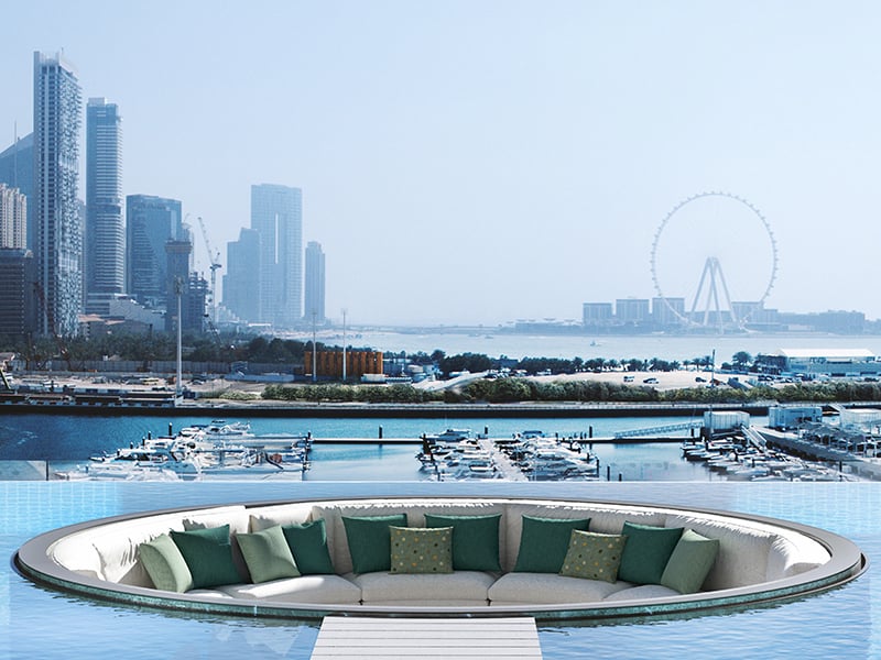 W Residences by Arada presents an unparalleled waterfront lifestyle at Dubai Harbour, offering a distinctive living experience that seamlessly combines elegance and modern sophistication. This exceptional development features meticulously designed 1 to 5-bedroom apartments, expansive duplexes and impressive penthouses, each crafted to meet the highest standards of quality and design. Every unit is thoughtfully appointed with sleek interiors and premium finishes, incorporating cutting-edge smart home technology that enhances both convenience and comfort. The high-rise towers are complemented by an impressive range of amenities, including a 200-meter infinity pool, a state-of-the-art wellness spa and dedicated yoga and Pilates studios, all designed to elevate your living experience. Nestled in the iconic Dubai Harbour, W Residences offers breathtaking views of the Arabian Gulf and the Dubai skyline, while providing convenient access to The Palm Jumeirah, Bluewaters Island and other key landmarks. This enviable location includes exclusive beach access and is just moments away from world-class dining, luxury retail outlets and leisure destinations, ensuring a lifestyle of unmatched convenience and refinement. Starting at AED 4.1M, W Residences offers 1 to 5-bedroom apartments and penthouses, with handover expected in Q4 2027 and a flexible 60/40 payment plan