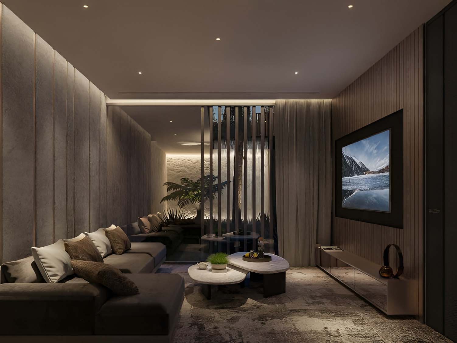 Serenity Mansions by Majid Al Futtaim rises in Tilal Al Ghaf, showcasing a series of 6-7 bedroom villas meticulously crafted to harmonize with their natural surroundings. Each villa features large glass facades and modern lines, allowing natural light to fill the interiors and connect the living spaces to the outdoors. The exterior design includes expansive terraces and private gardens, enhancing the outdoor living experience. Roof terraces provide panoramic views of the landscape, adding a serene space to relax. Facades combine natural materials with contemporary finishes for a striking yet understated look. Inside, Serenity Mansions emphasizes spaciousness and flexibility. Open-plan layouts create a free flow between rooms with high ceilings and large windows contributing to an airy atmosphere. Kitchens are equipped with modern appliances and ample storage while bathrooms offer a sanctuary-like retreat with elegant fixtures. Bedrooms, including master suites, provide privacy and comfort. The landscaping complements the villas with manicured gardens and private pools enhancing the outdoor spaces. Each villa's interior and exterior are designed to reflect a harmonious balance of modern living and natural beauty.